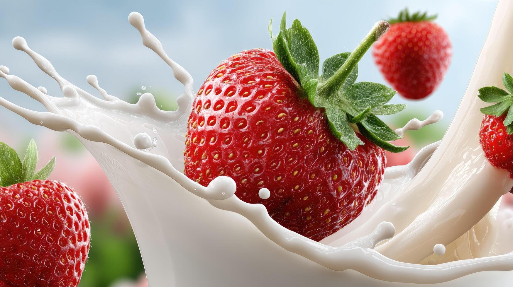 Milk and strawberries photo