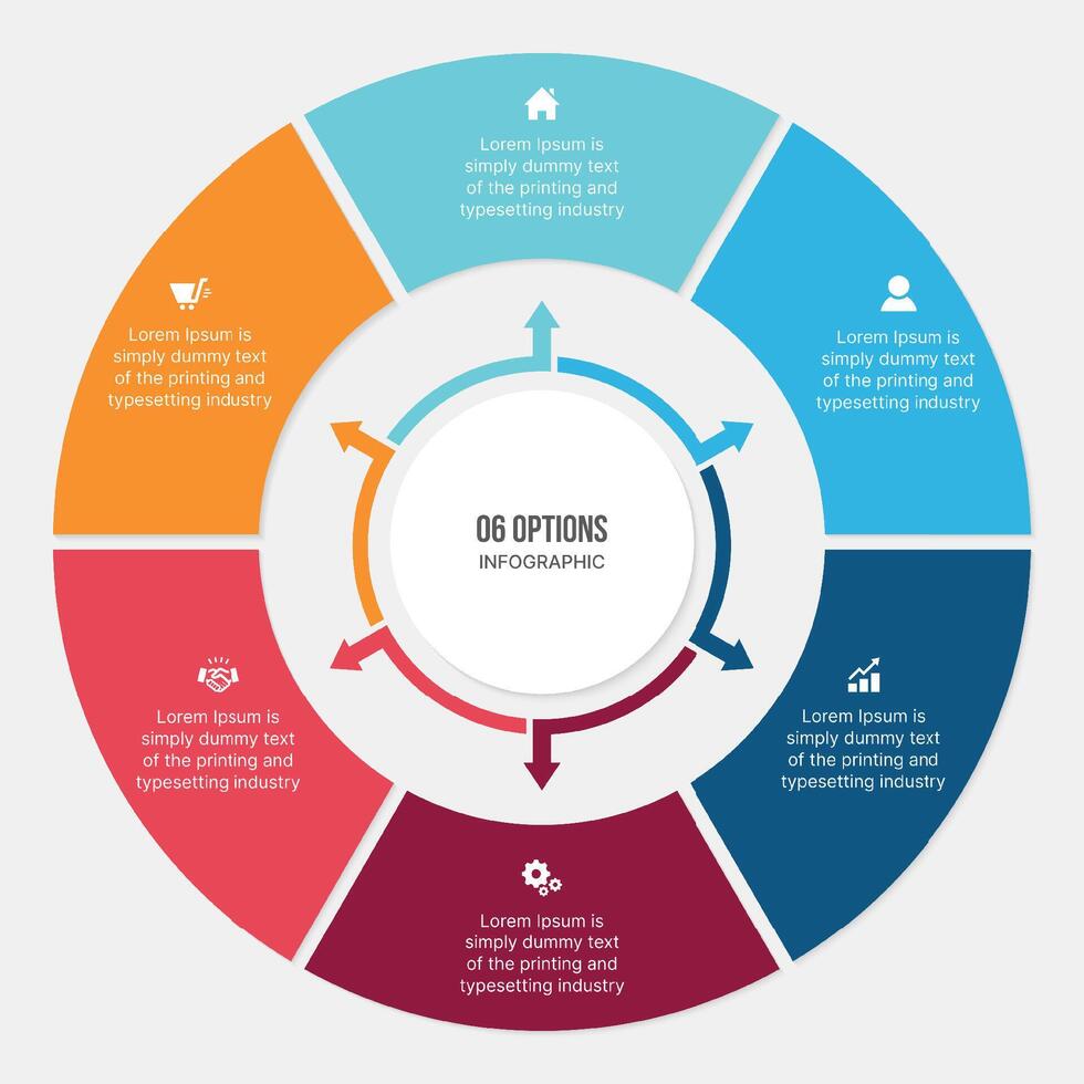 6 Options Circle Cycle Infographic Template Design vector