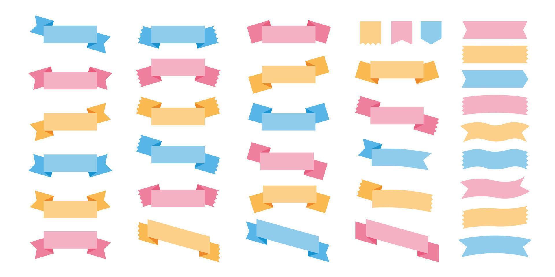 Simple ribbon frame. Title flag banner. Empty decorative elements for messages, invitations, branding, product labels. Various ribbon borders. Flat speech bubble. set vector