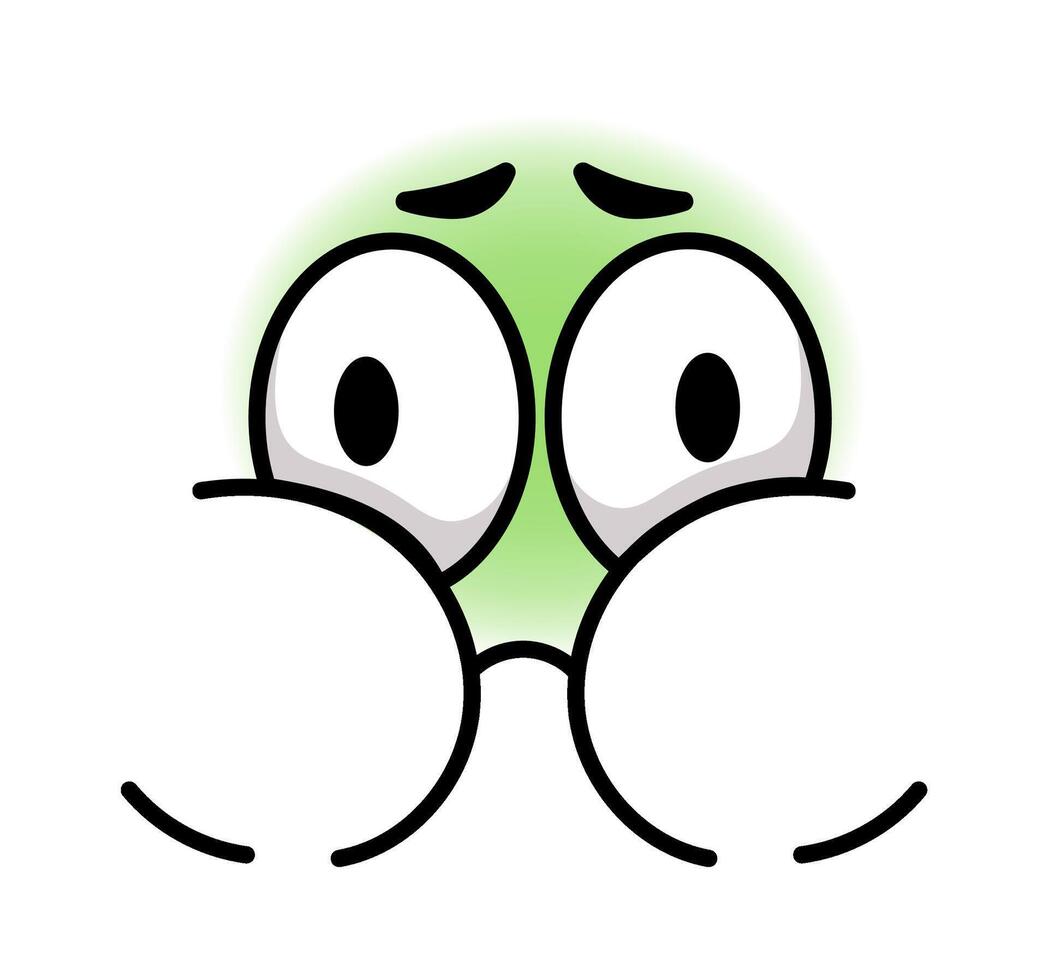 Cartoon representation of a green emoticon experiencing fear and anxiety, featuring wide open eyes and a worried expression, conveying a sense of panic or distress vector