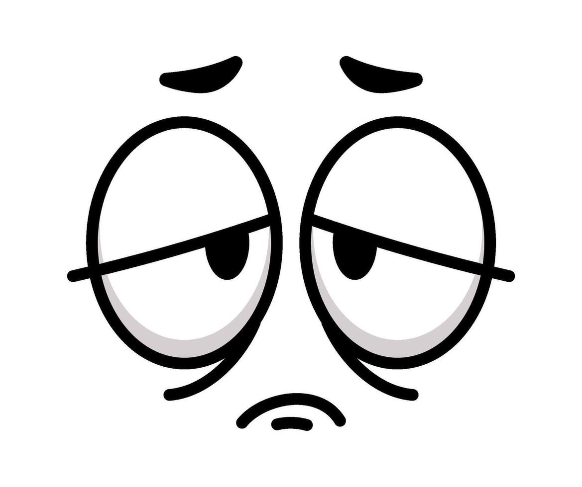 Simple sad face with half closed eyes and worried expression, ideal for representing boredom, sadness, exhaustion, or disappointment in a playful and lighthearted way vector