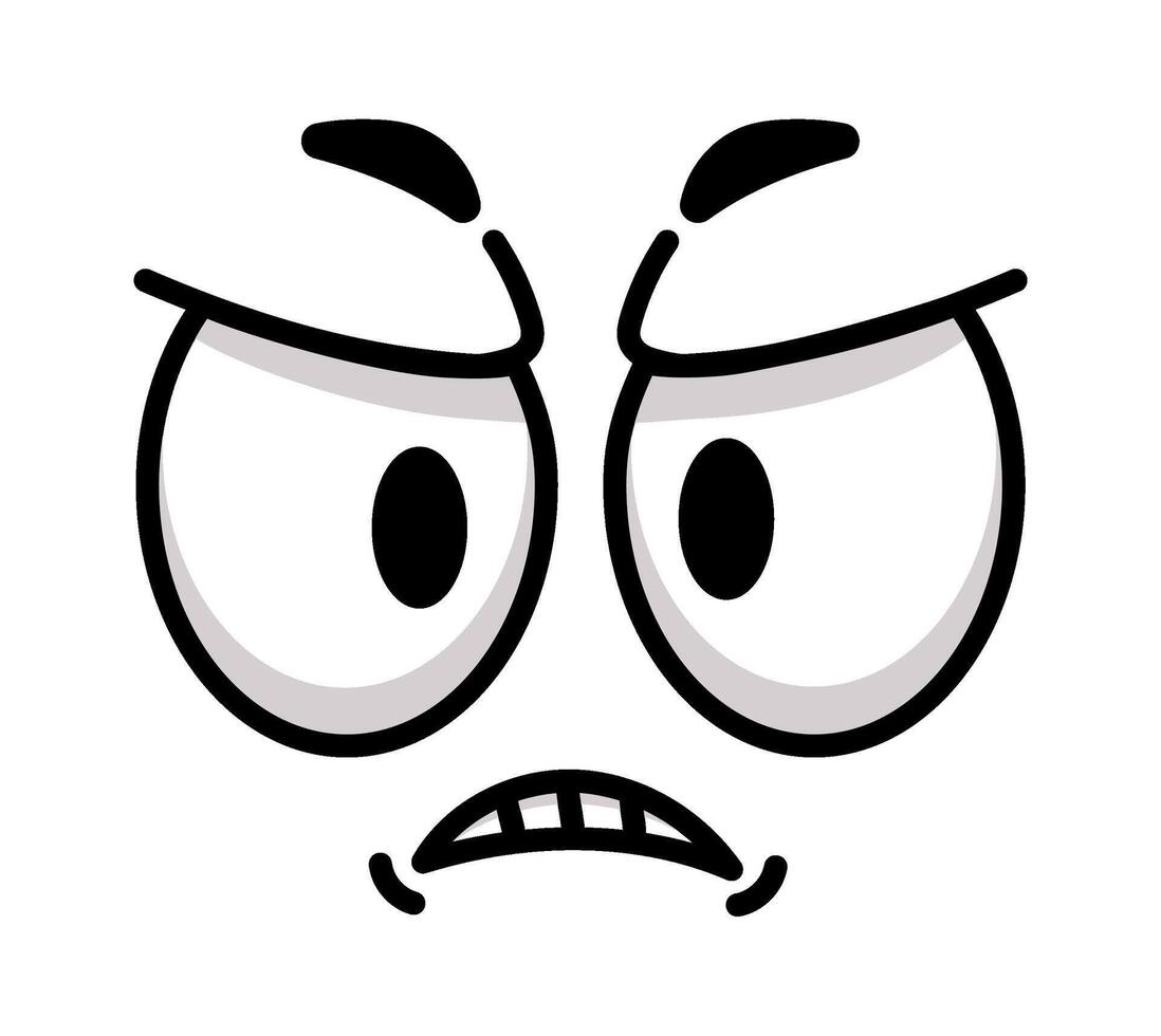 Cartoon face displaying anger with a frowning mouth and raised eyebrows, effectively communicating strong feelings of annoyance, frustration, and displeasure vector