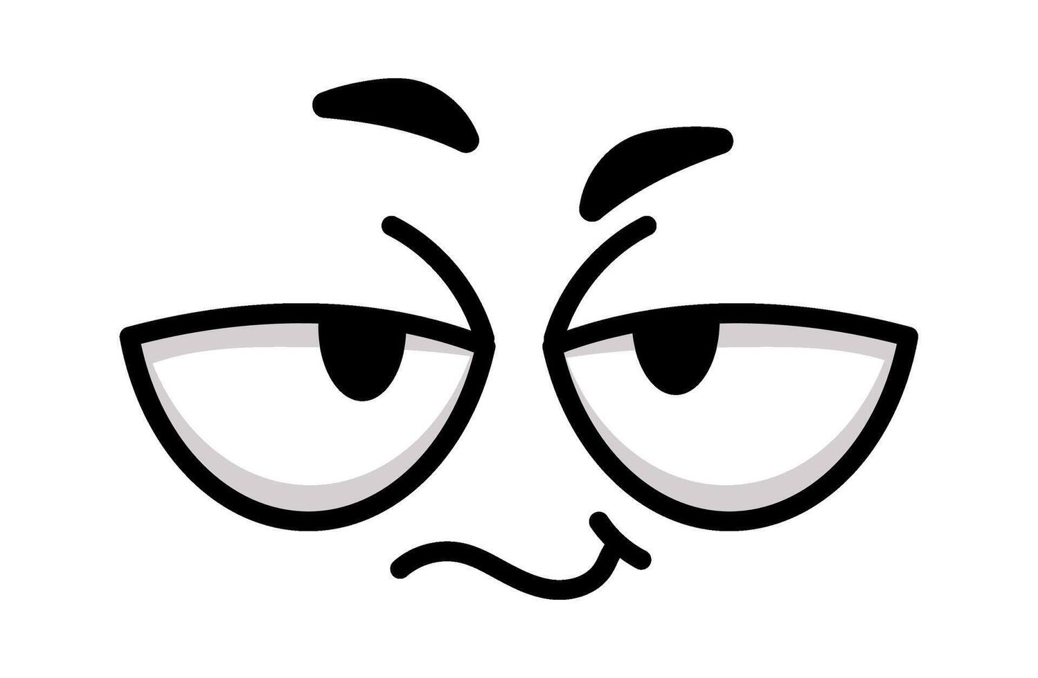 Cartoon face expressing distrust and skepticism, raising eyebrows and slightly closing eyes, with a dubious expression, ideal for conveying suspicion or disbelief vector