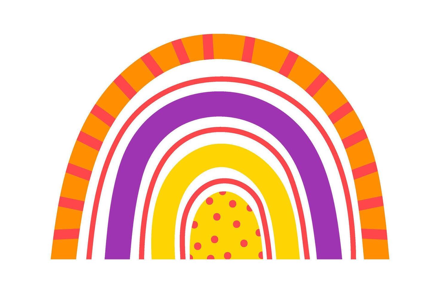 Colorful rainbow featuring a dotted pattern, adding a touch of whimsy and playfulness to the overall design, suitable for children s projects or cheerful decorations vector