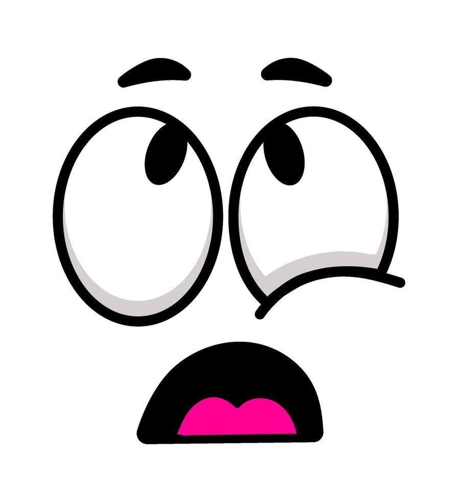 Cartoon face showing surprise and fear, with wide open eyes and mouth, creating a funny and expressive emoticon conveying shock and astonishment vector