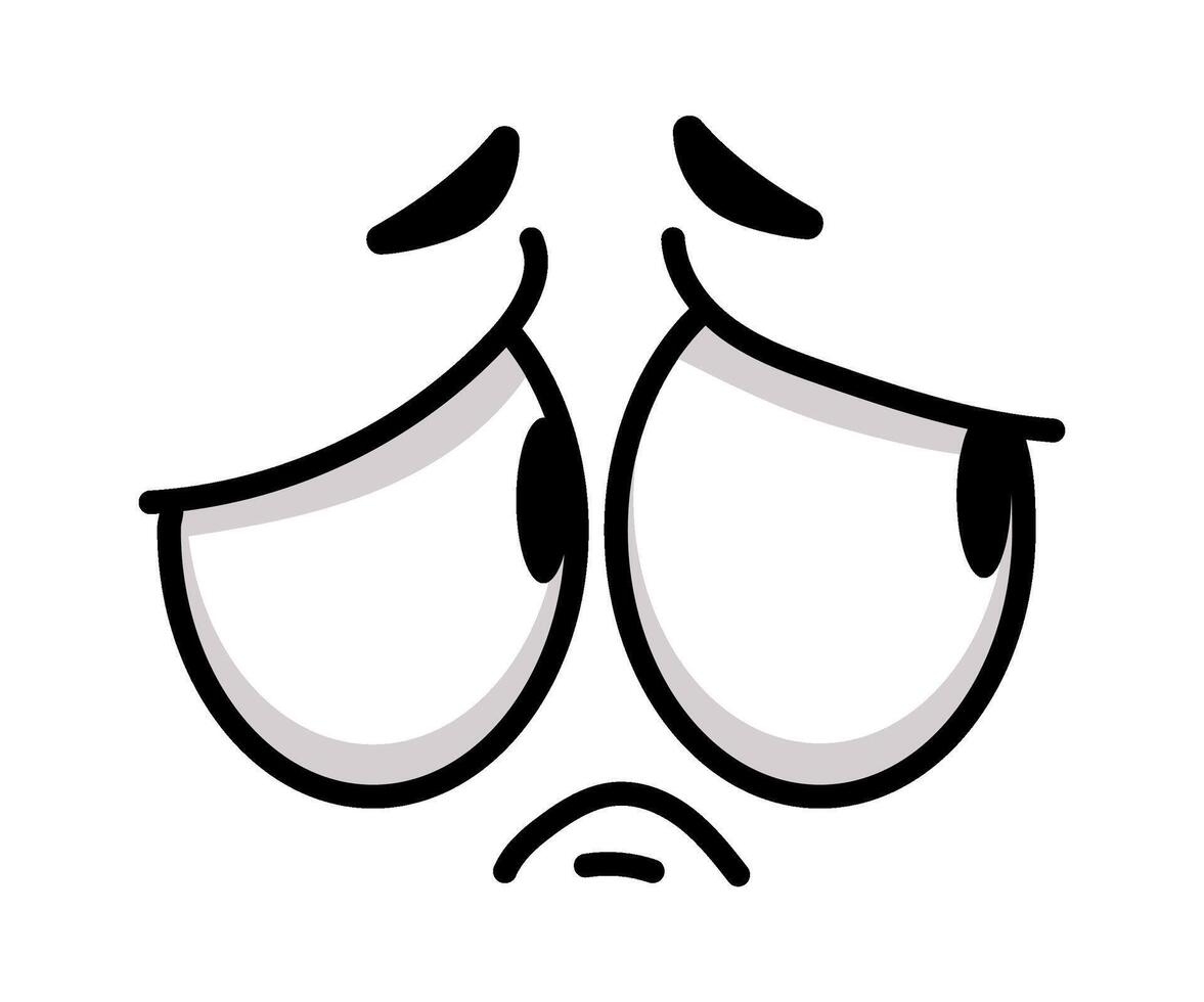 Cartoon face expressing sadness and disappointment, effectively capturing negative emotions in a whimsical and engaging manner, perfect for conveying feelings of grief and loneliness vector