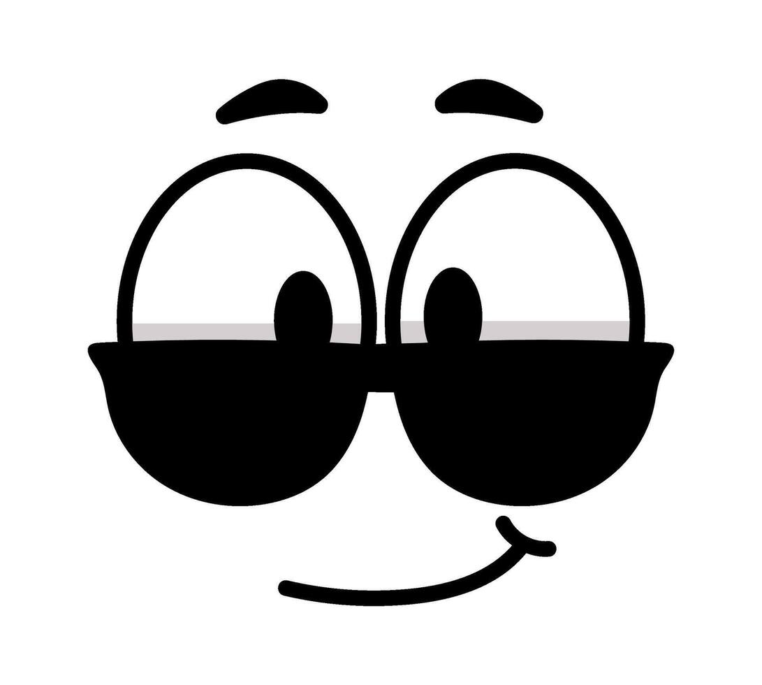 Cartoon face featuring large eyes, wearing stylish sunglasses and smiling slightly, radiating coolness and confidence with a cheerful, playful expression vector