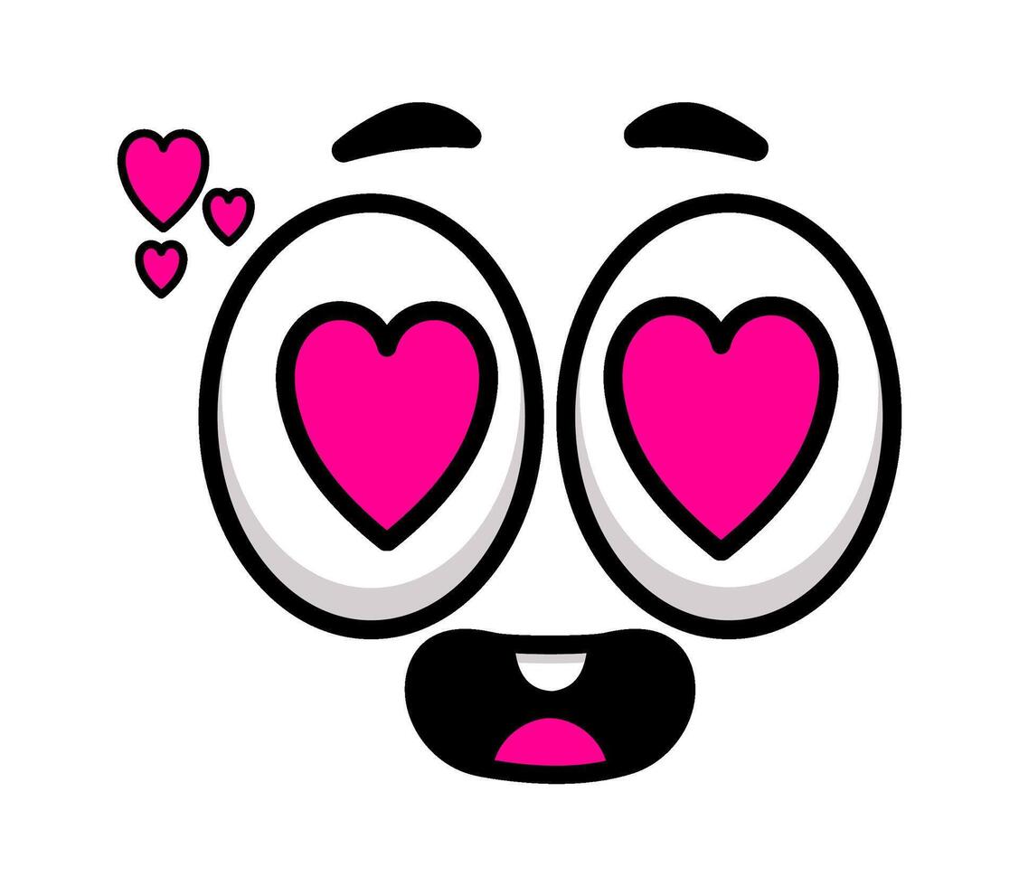Cartoon face with heart shaped eyes and open mouth showing love and affection, a funny and expressive character perfect for conveying feelings of adoration and romance vector