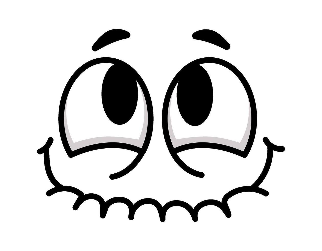Simple cartoon face featuring large, expressive eyes and a cheerful, funny smile radiating happiness and joy, set against a clean white background vector