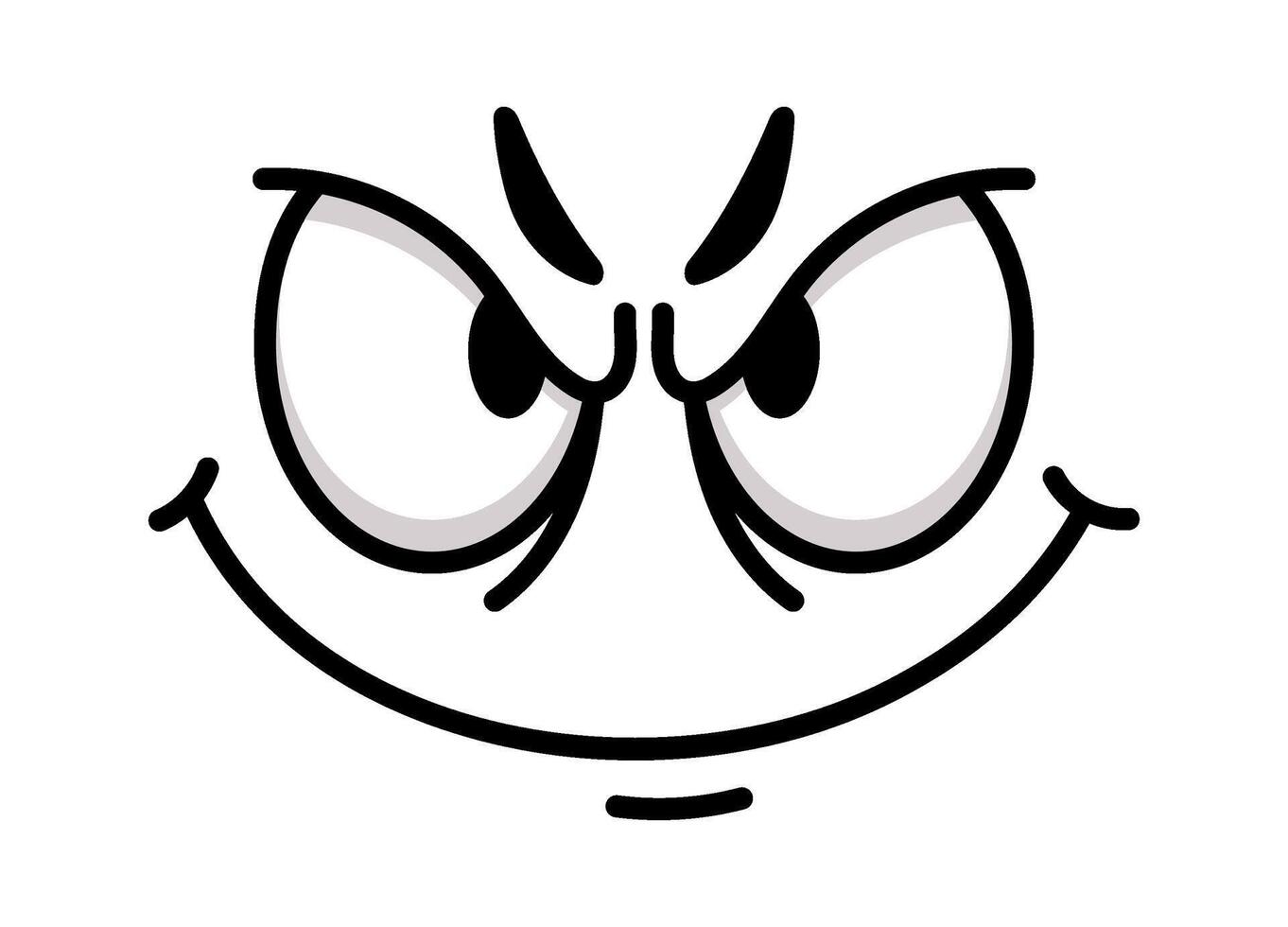 Cartoon character displaying a sly face with narrowed eyes and a malicious smile, radiating suspicion and distrust while scheming with cunning intentions and devious plans vector