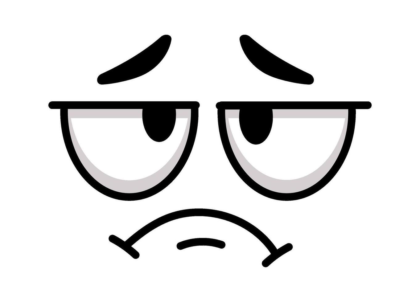 Simple cartoon face expressing disappointment with a sad, downturned mouth and droopy eyes, effectively capturing negative emotions in a playful, lighthearted manner vector