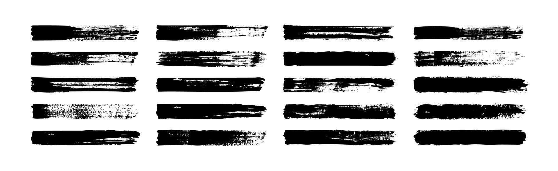 Brush stroke. Black paintbrush. Hand drawn horizontal textured grunge lines for text. Grange marker texture. Thick paint shapes, long highlight banners, ink brushes. set vector