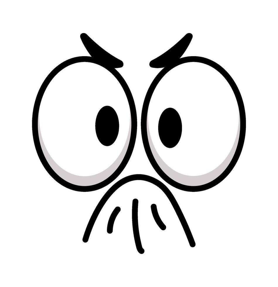 Simple cartoon face expressing disgust, with big round eyes, furrowed eyebrows and closed mouth, conveying a feeling of disapproval or revulsion vector