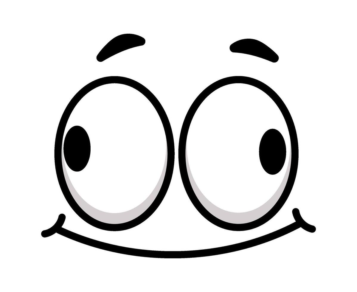 Cartoon face radiating happiness and joy, featuring big, surprised eyes and a wide, smiling mouth, creating a cheerful and expressive character full of positive emotion vector