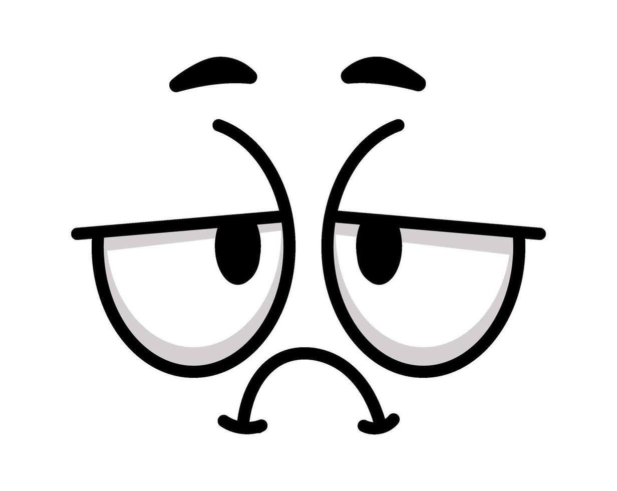Cartoon face featuring large eyes and expressive eyebrows, conveying a feeling of disappointment with a downturned mouth, isolated against a clean white background vector