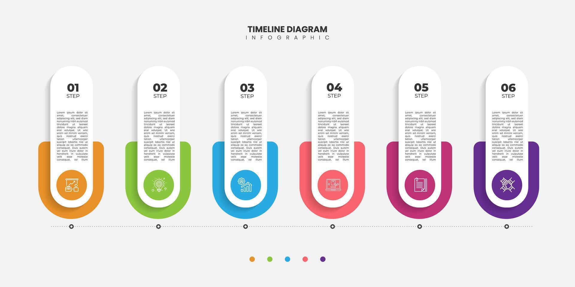 Timeline Creator infographic template. 6 Step timeline journey, calendar Flat simple infographics design template. vector
