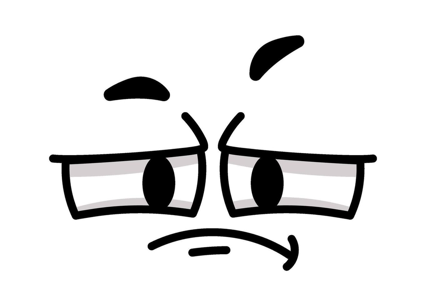Cartoon face expressing distrust and skepticism, featuring a raised eyebrow and pursed lips. Rendered in black and white, isolated against a clean white background vector