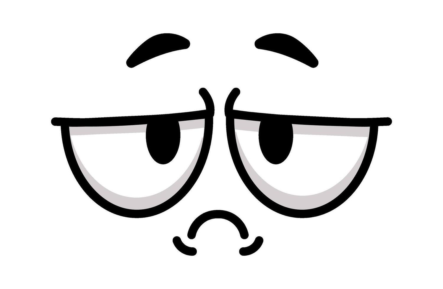 Simple cartoon face design expressing boredom with half closed eyes and a sad frowning expression, conveying a sense of apathy and lack of interest vector