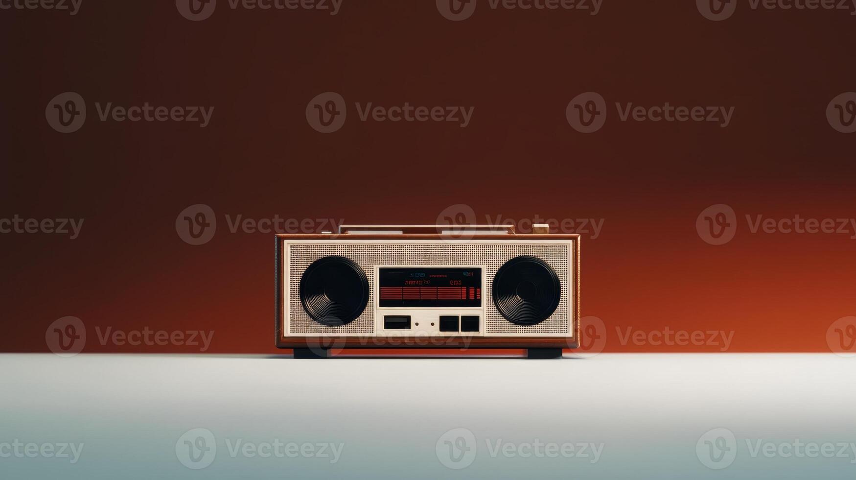 Retro boombox against a warm background with sleek design and vibrant colors showcasing music nostalgia photo