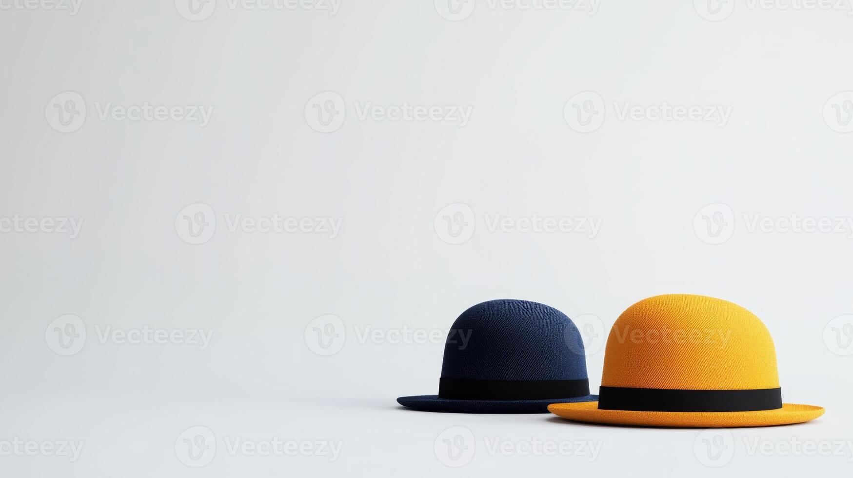 Two stylish hats on a minimalist background showcasing unique colors and shapes in a contemporary setting for fashion enthusiasts photo