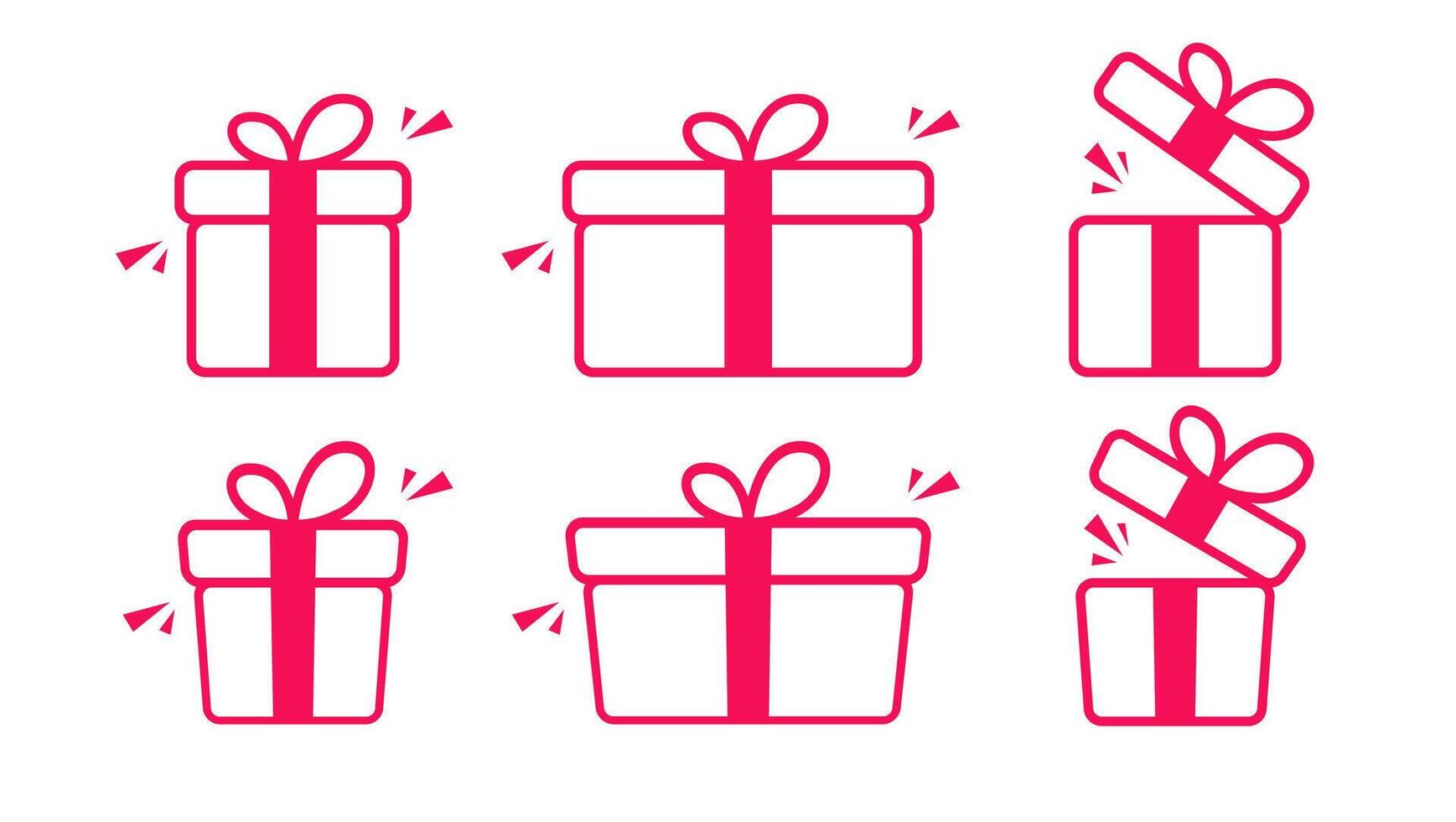 Set of festive gift boxes in red, shown both closed and opened. vector