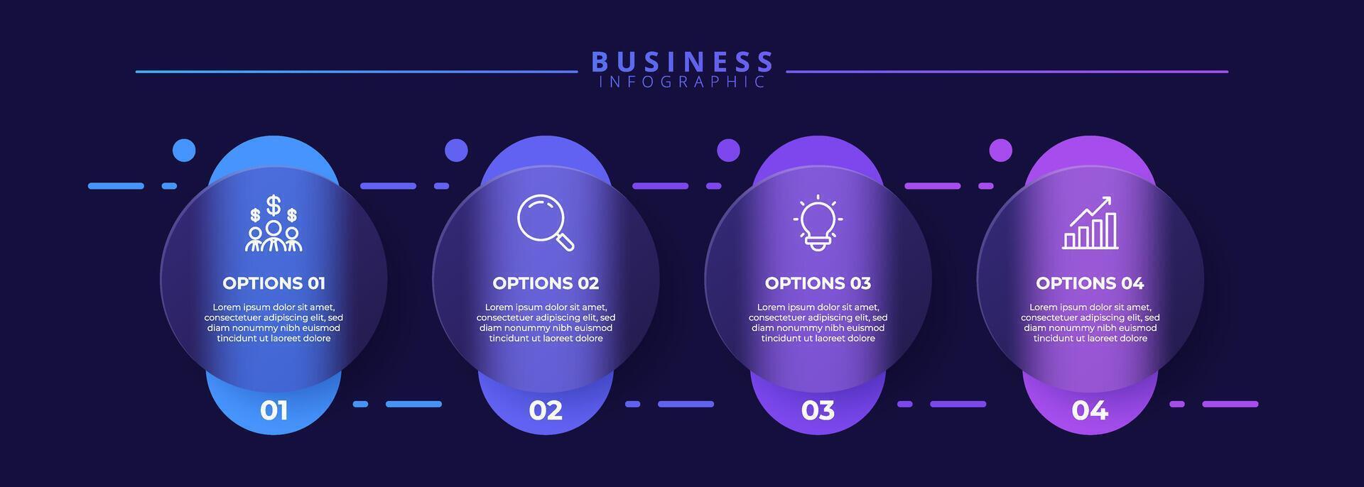 Infographic label design template featuring icons and four distinct steps. Ideal for process charts, presentation slides, workflow schemes, banners, flow diagram vector