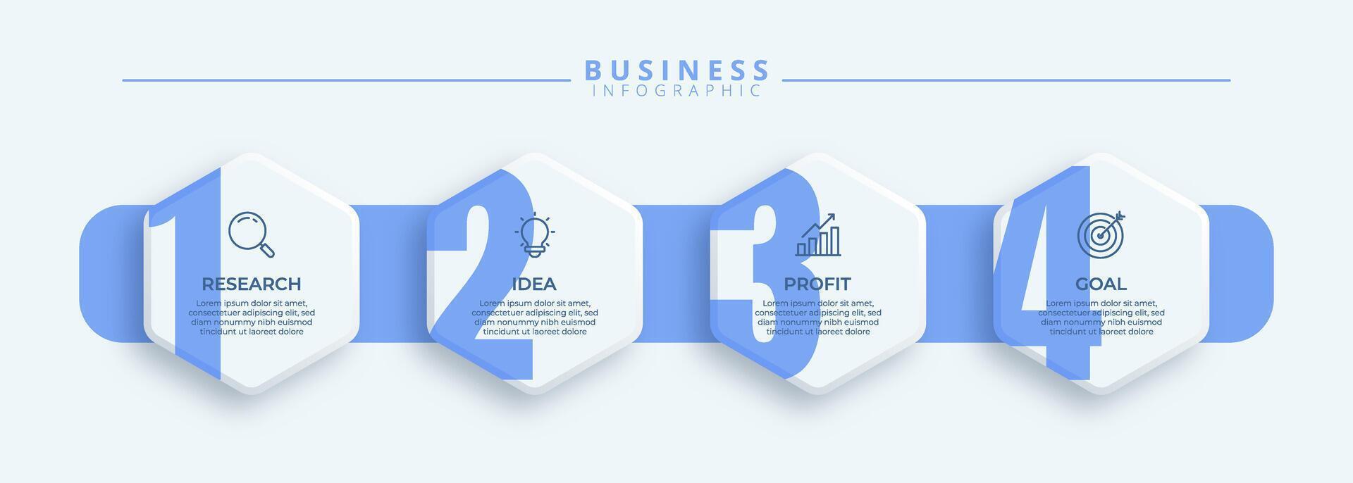 Infographic template featuring 4 steps with icons, designed for business concepts. Ideal for presentations, banners, workflow layouts, process diagrams, flowcharts, and data vector