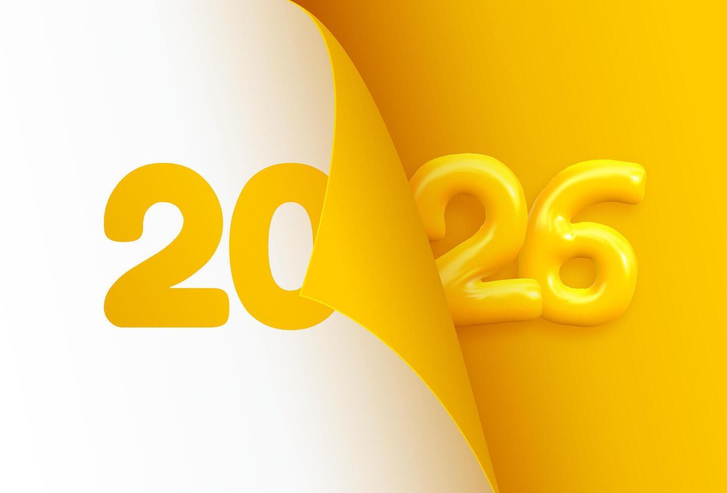 Happy New Year 2026 greeting card template design. Concept of the beginning of the New Year, the calendar page turned and the New Year begins vector