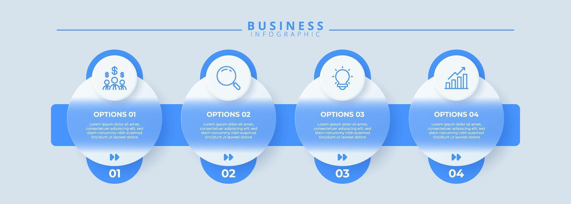 Design template for infographic labels with icons and 4 options or steps. Suitable for process diagrams, presentations, workflow layouts, banners, flow charts, and infographics. vector