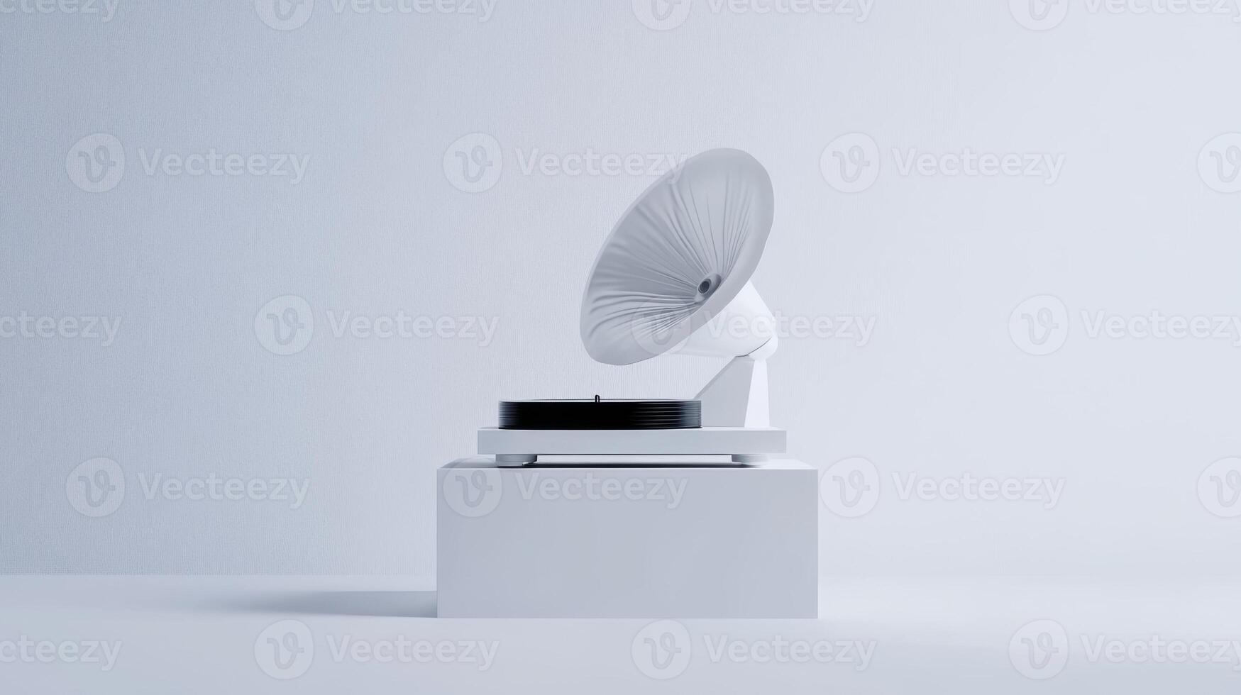 Modern white phonograph on display with clean lines and minimalistic design in a studio setting photo