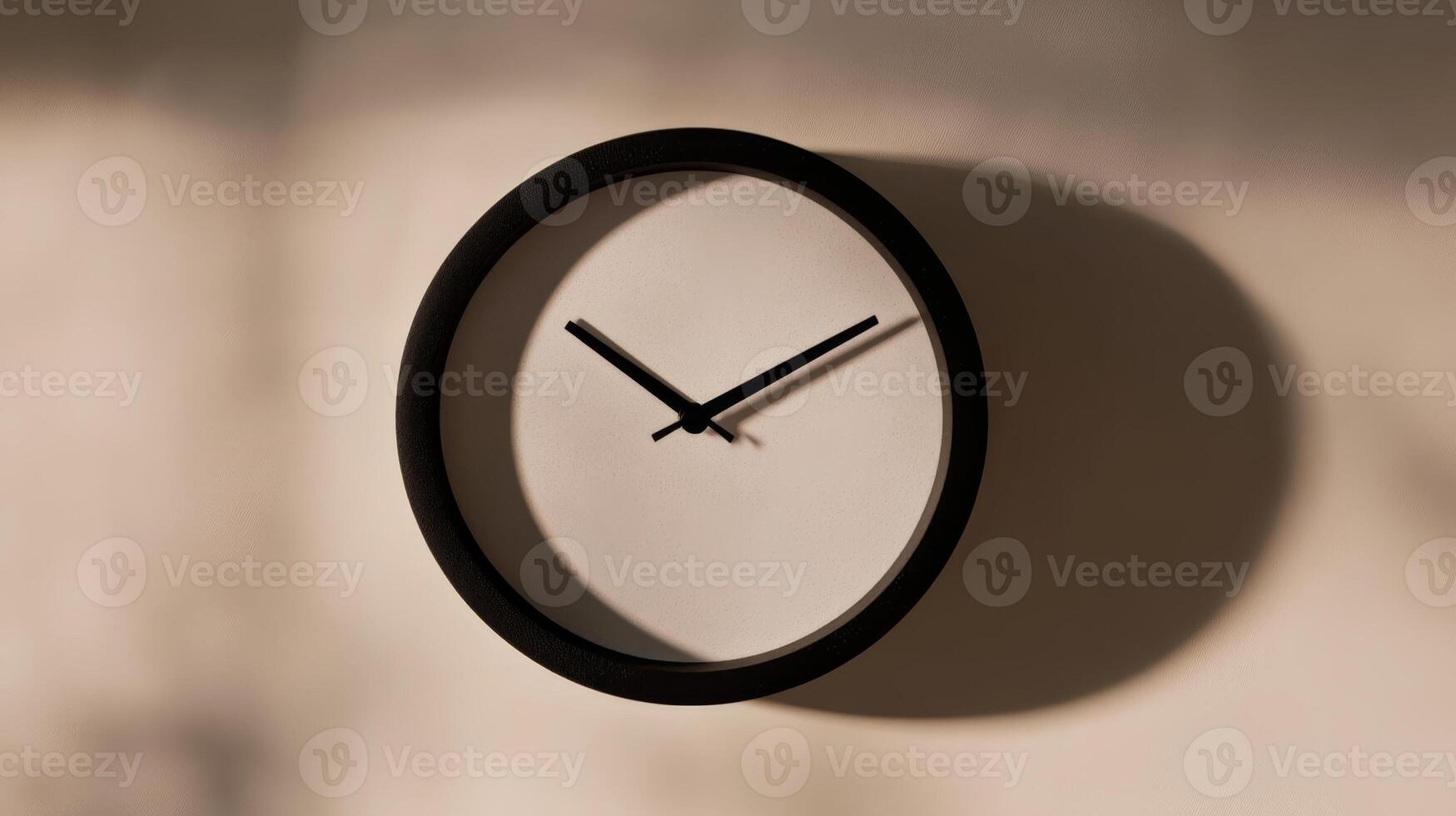 Modern minimalist wall clock casting shadow in a cozy interior space during daylight hours photo