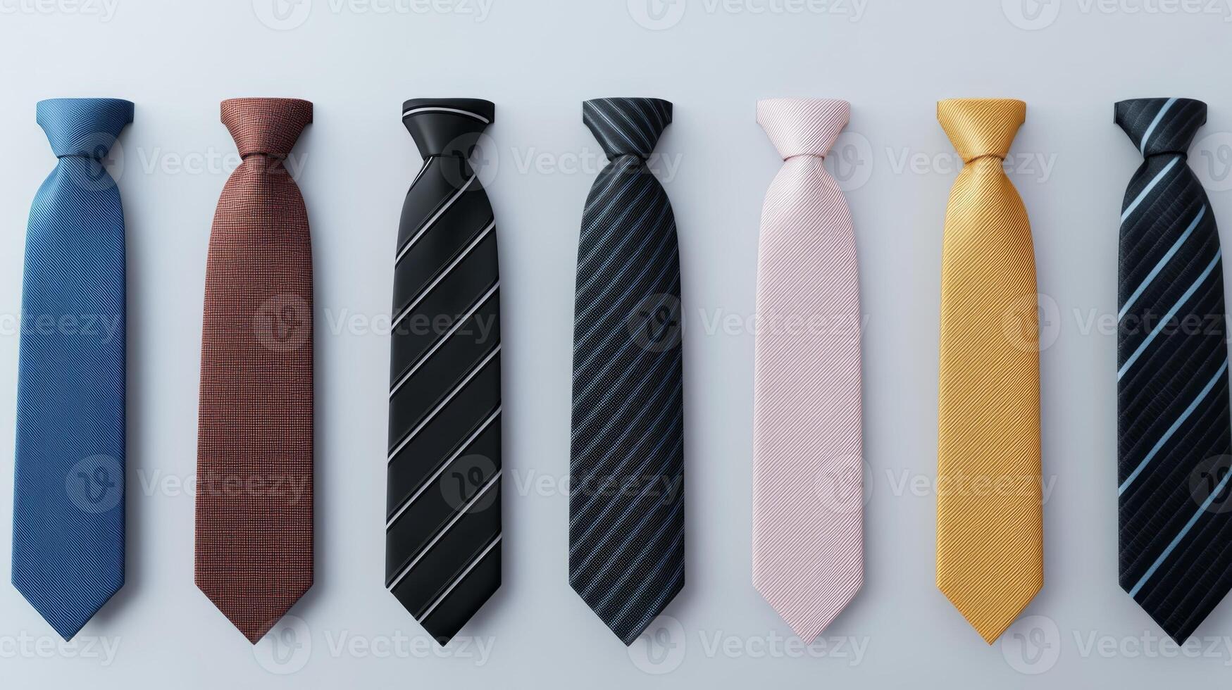 Collection of ties displayed in a row showcasing various colors and patterns for formal attire photo