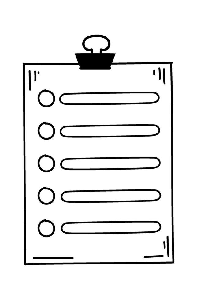 Hand drawn clipboard featuring a checklist with empty checkboxes, symbolizing task management, organization, and productivity in a simple and effective way vector