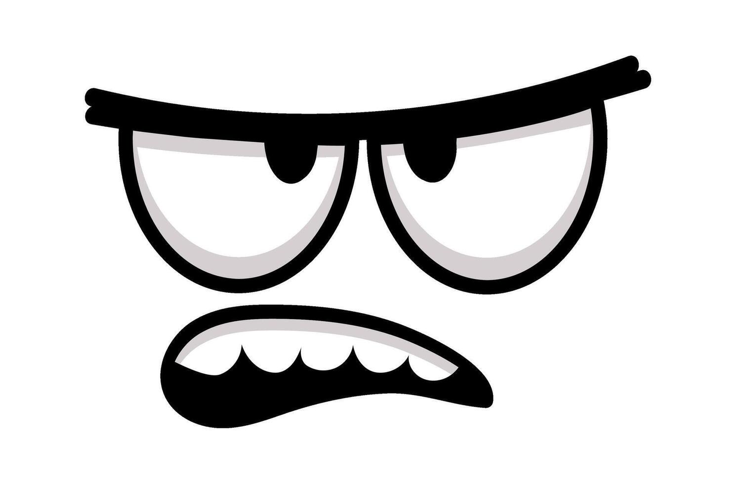 Grumpy cartoon face expressing anger and discontent, featuring furrowed eyebrows and bared teeth, perfect for humorously conveying negative emotions and comic attitudes vector