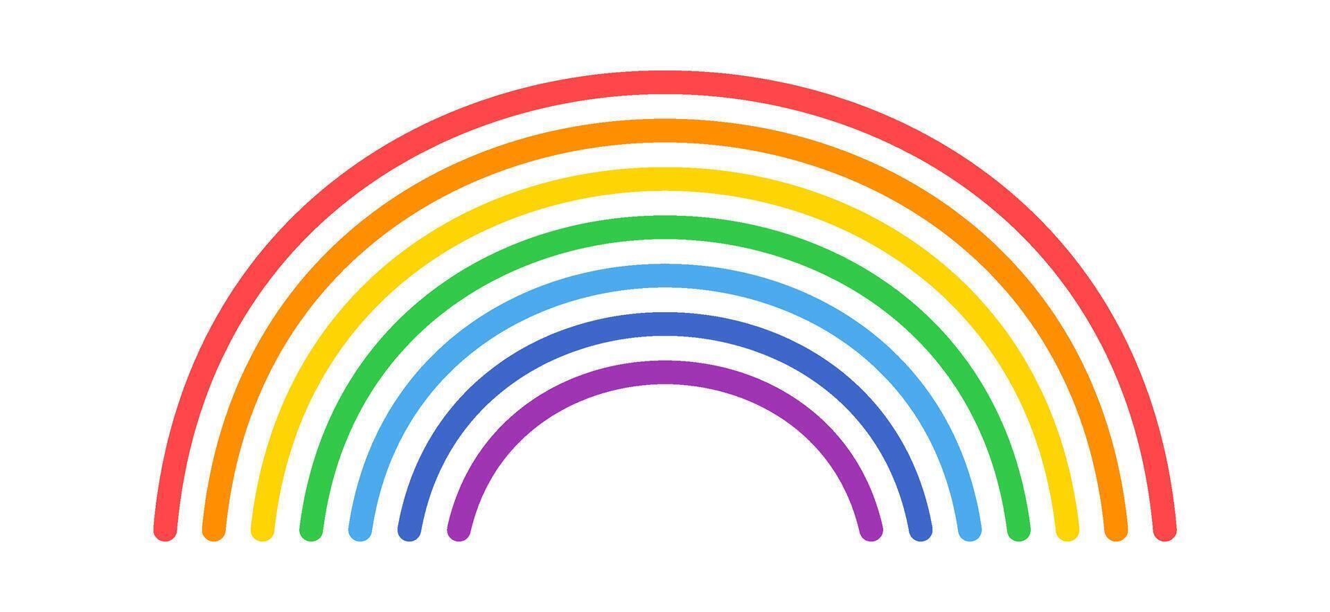 Seven parallel curved lines forming a rainbow with colors ranging from red to violet on a white background, representing hope, diversity, and natural beauty vector