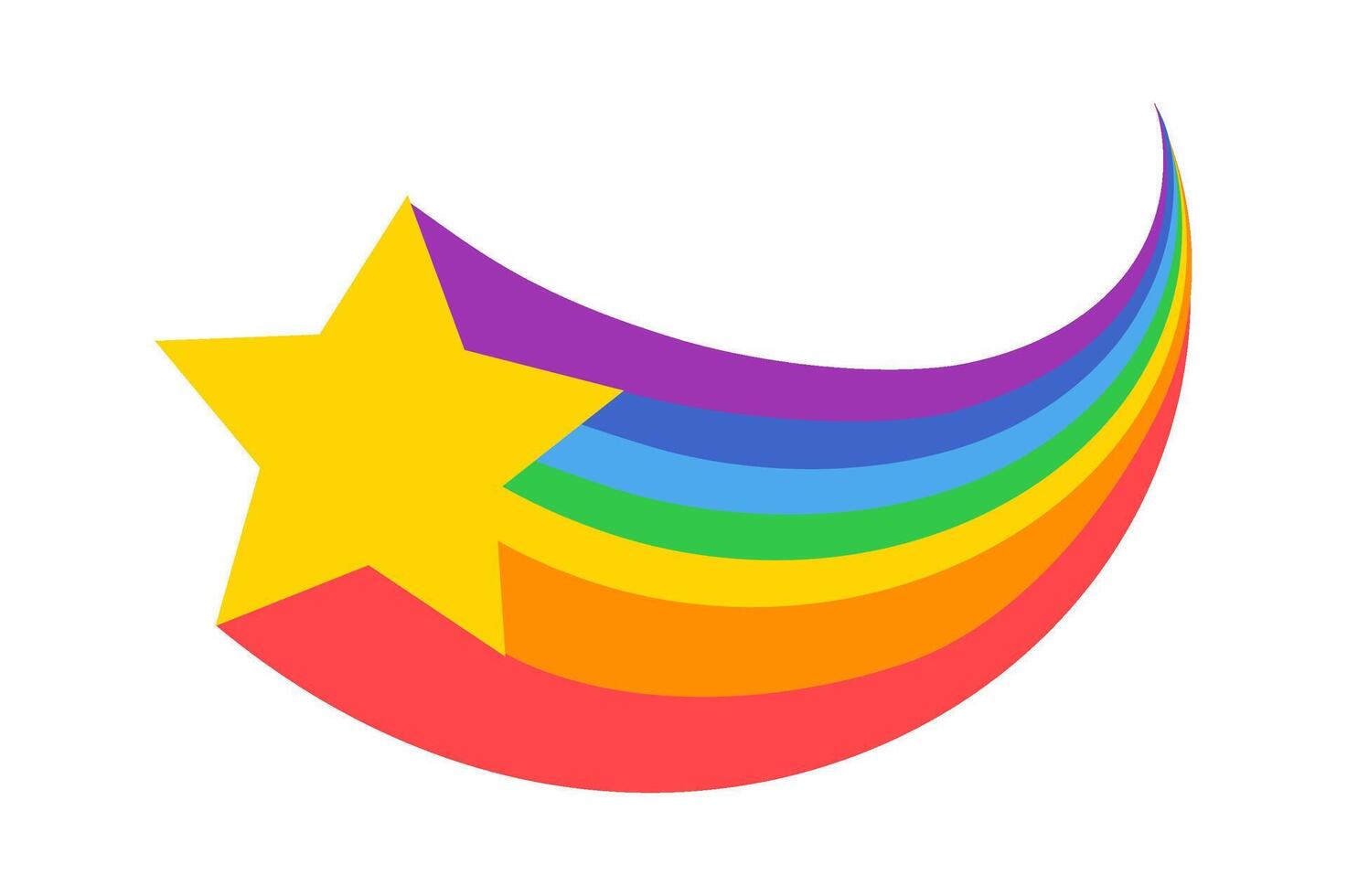 Colorful shooting star with rainbow trail flying on white background representing hope, dreams, success, achievement, luck, magic, freedom and achievement vector