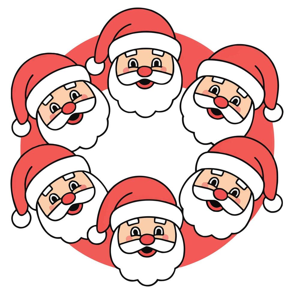 santa claus in a circle with six faces vector