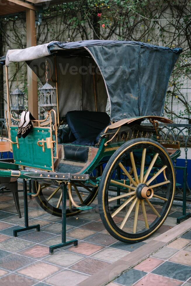 Victorian horse-drawn carriage with ornate details and historical charm photo