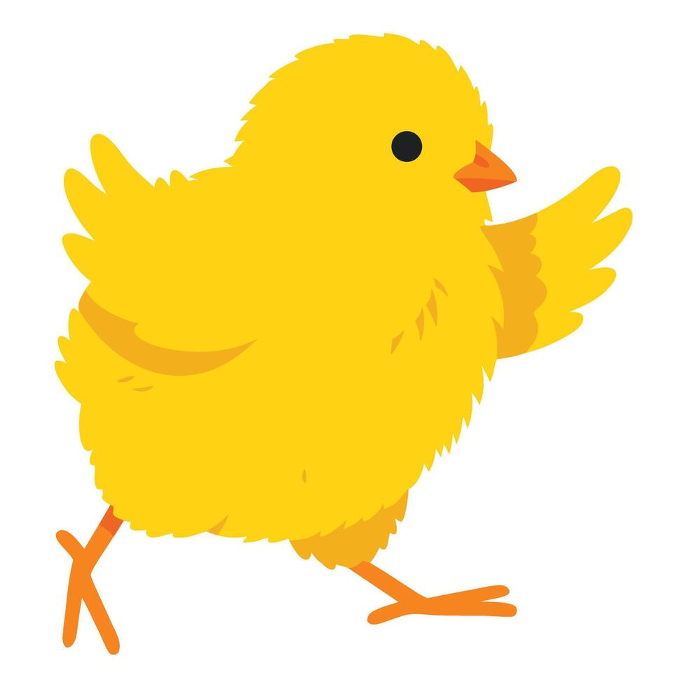 Bright Yellow Cute Chick Walking Cheerfully with Fluffy Feathers and Playful Expression vector