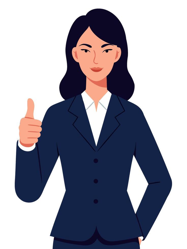 Confident Female Executive Demonstrating Positive Attitude with Thumbs Up Gesture vector