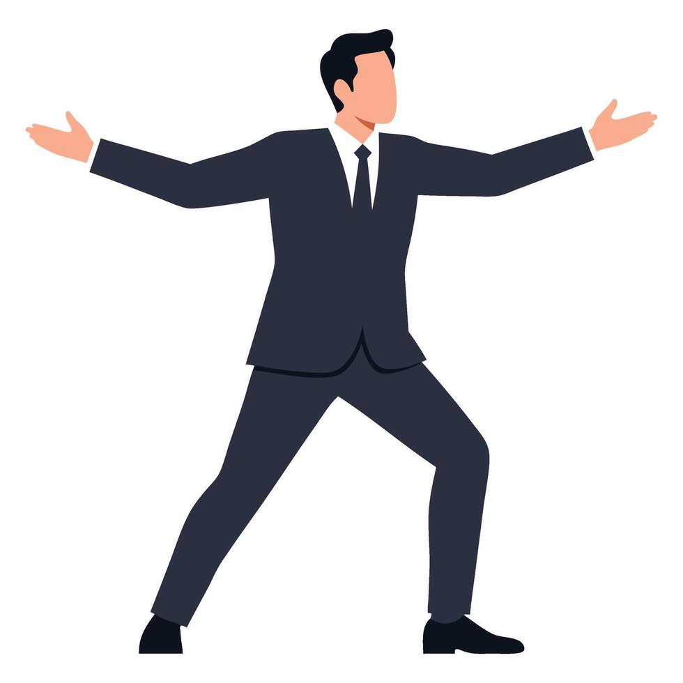 Male Leader Raising Hand While Speaking in Business Attire with Confident Posture vector