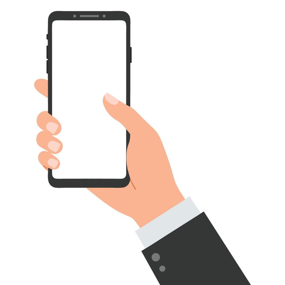 Person Holding Smartphone in Hand with Blank Screen Ideal for Mobile Technology Concepts vector