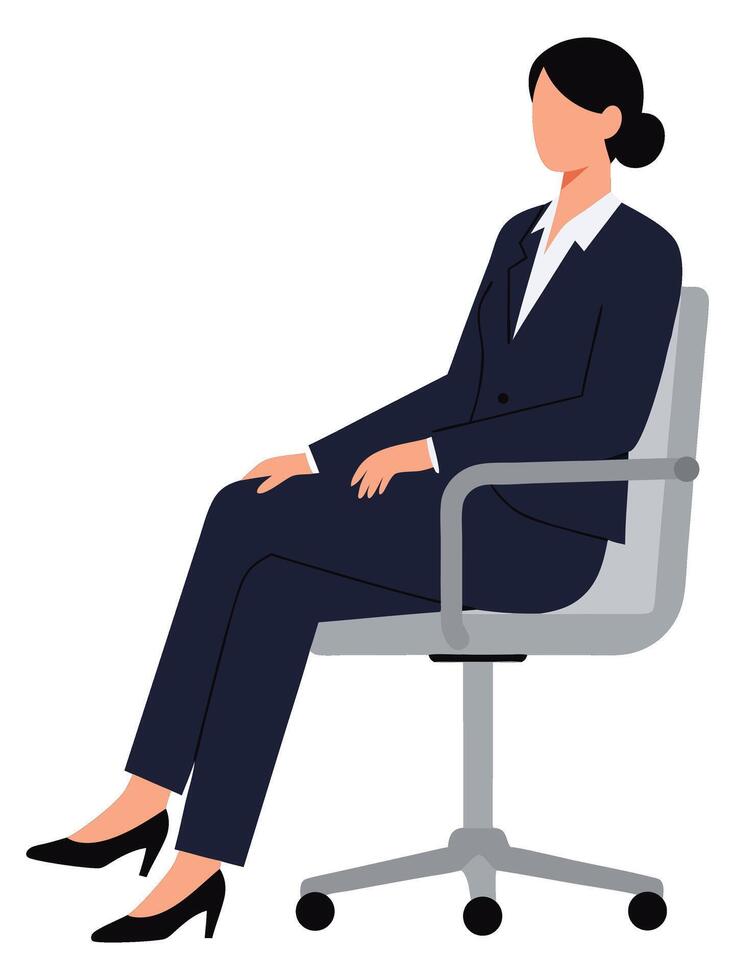 Professional Businesswoman Confidently Leans Against Table in Office Setting with Interest vector