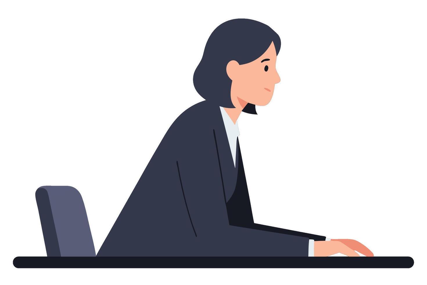 Professional Employee Working at Computer Desk with Focused Expression in Modern Workplace Setting vector