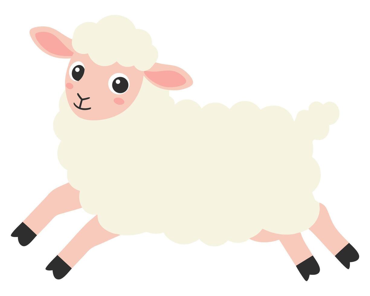 Playful Cartoon Lamb Jumping in the Air, Cheerful Farm Animal Illustration for Kids vector
