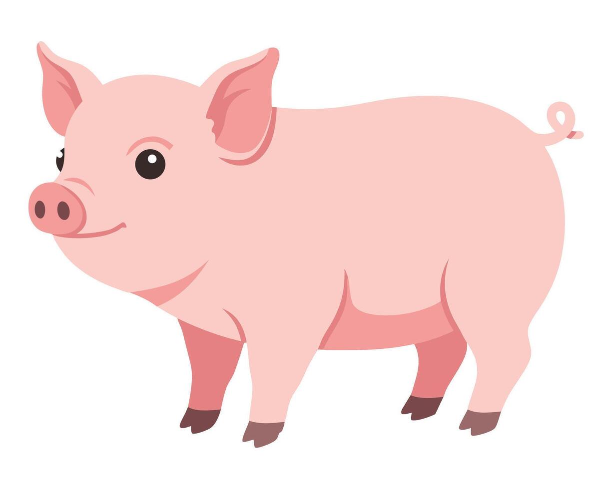 Cute Little Pink Pig Character with a Friendly Expression and Playful Stance vector