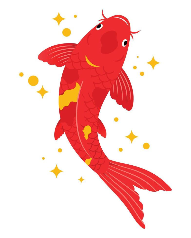 Vibrant Gold Koi Fish with Sparkles Swimming in a Dreamy Underwater World Illustration vector