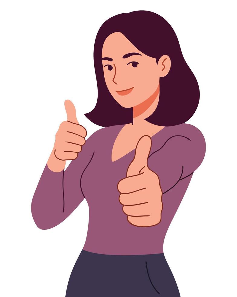 Positive Woman Making Thumbs Up Gesture Promoting Optimism and Encouragement in Flat Style Illustration vector