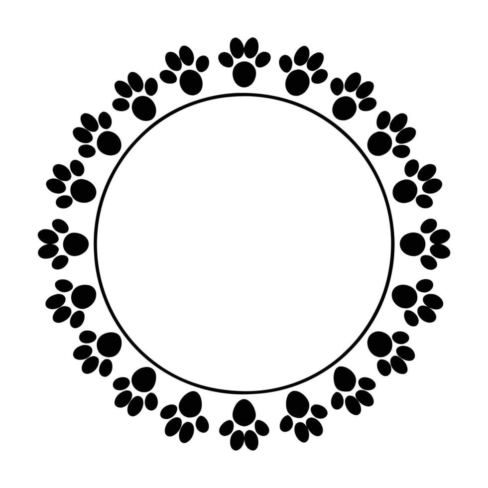 paw print, footprint rount animal illustration design, black and white dog paw print sublimation designs vector