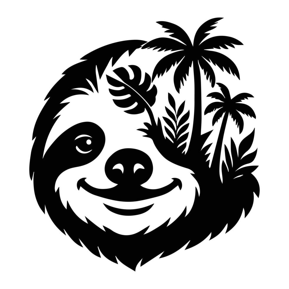 sloth face Forest Nature animal art, Animal forest scene illustration, Jungle Animals silhouette sublimation design vector